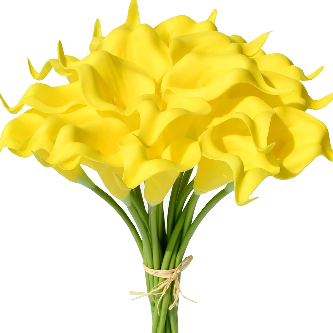 PU Pure Yellow Calla Lily Artificial Flowers 20 Stems 13.5in Faux (Pure Yellow) 8"D x 14"W x 6"H